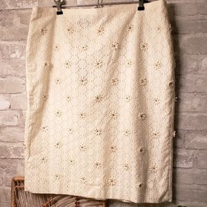 NWT Talbots White Daisy Eyelet Lace Pencil Skirt